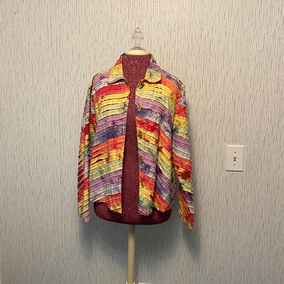 Women's KEREN hart Size Medium Vintage Art to Wear Jacket Tie Dye Rainbow Ribbon - Picture 1 of 8